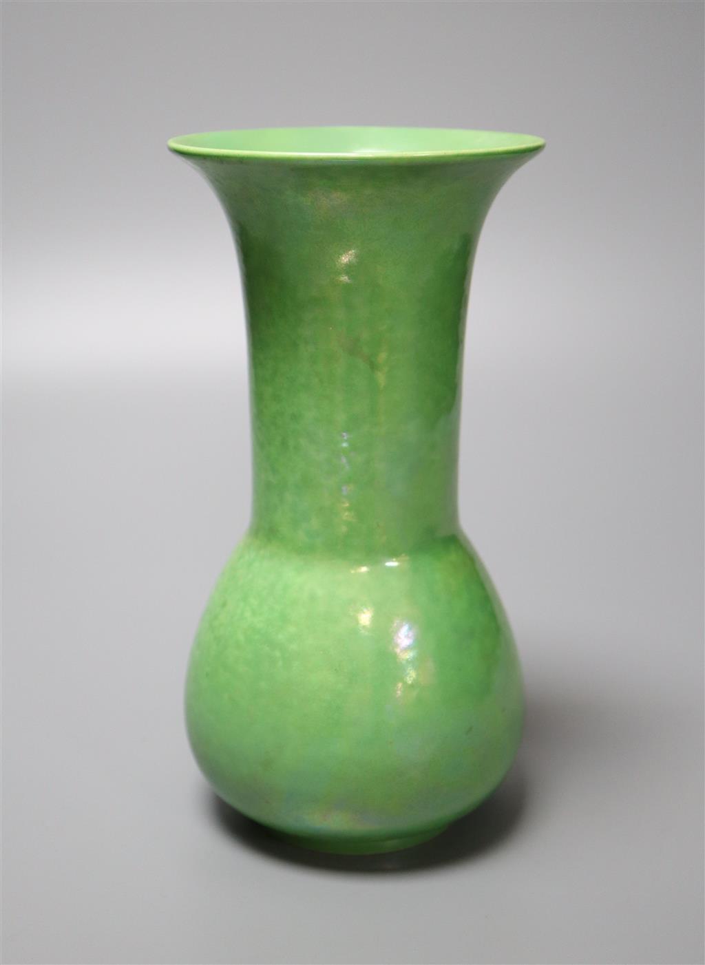 A Ruskin green glazed vase, impressed date 1923, 20cm